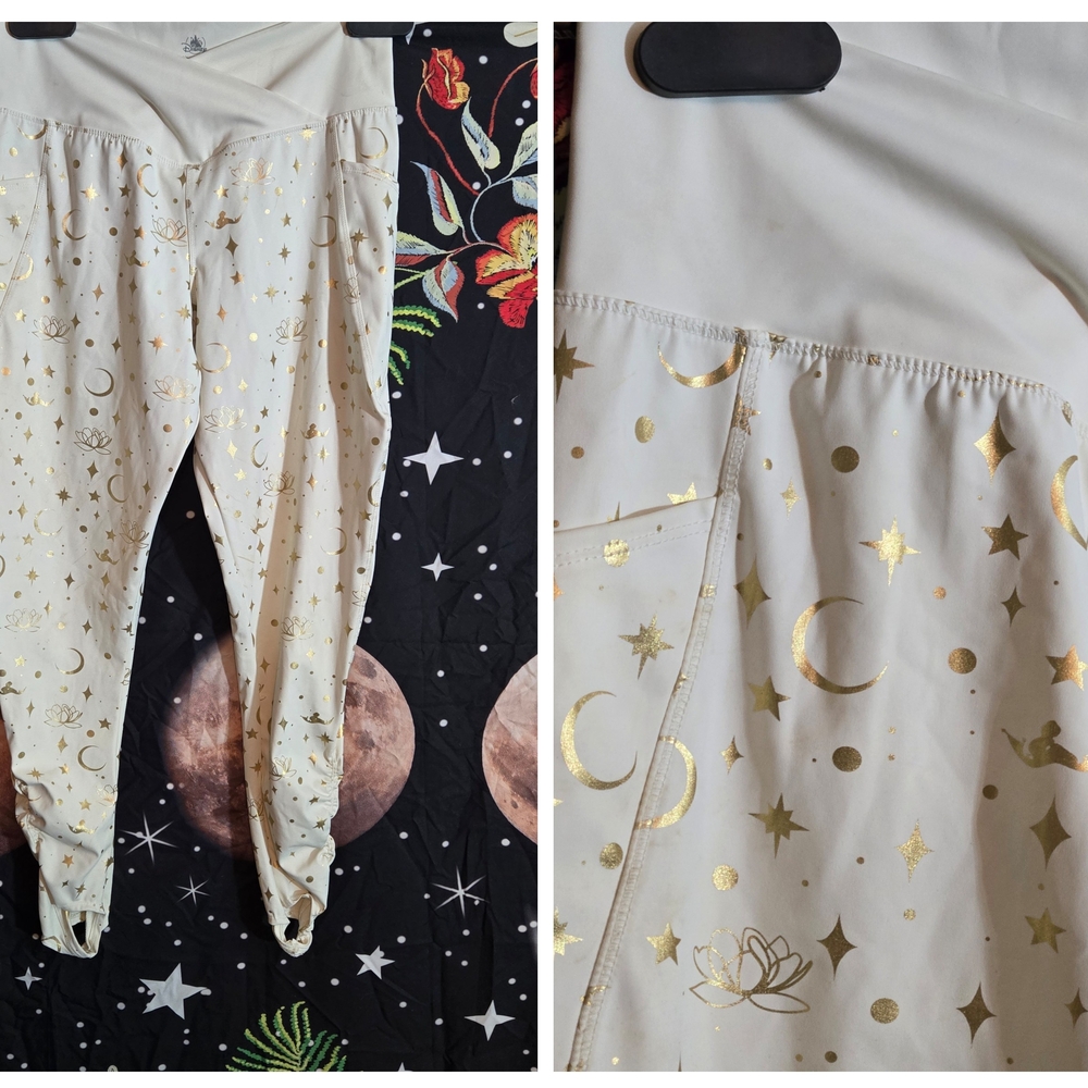Disney White and Tan Stirrup Pants Criss Cross Waist So Soft
